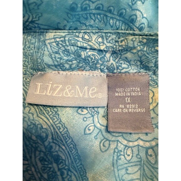 Liz & Me Top Size 1x Blue V Neck Beaded Collar READ - Picture 5 of 6